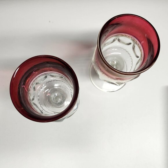 Tiffin Franciscan Cranberry Thumbprint King's Crown Vintage Glass Goblets Set - Picture 3 of 9